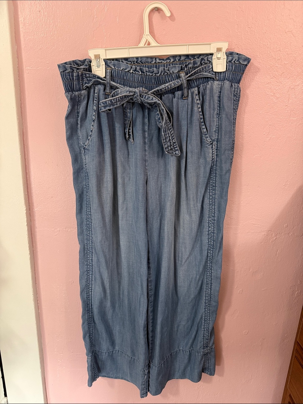Light Wash Denim Tie-Waist Wide Leg Pants